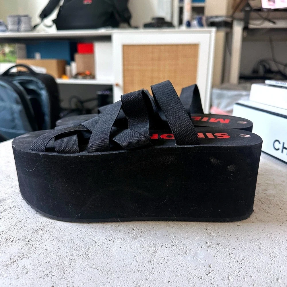 Simon Miller Foami Stretch Black Platform Wedge Sandals Elastic Straps 37